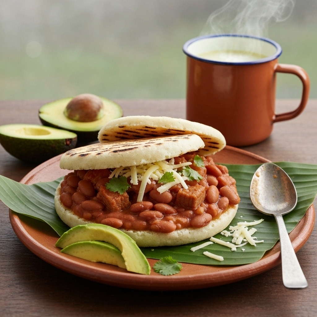 Arepa Antioqueña con Frijoles y Hogao